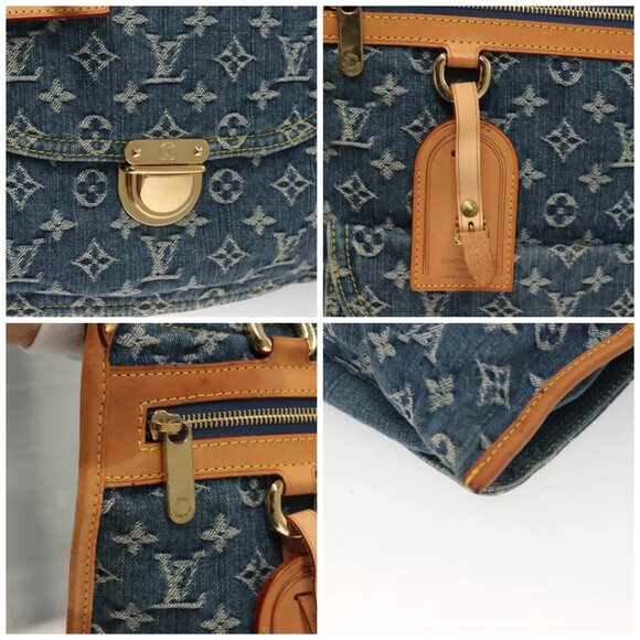 LOUIS VUITTON Monogram Denim Flat Shopper Tote Bag Blue - Picture 11 of 14